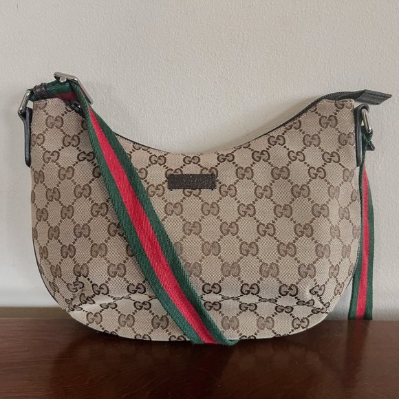 Gucci Handbags - Gucci Brown GG Canvas Hobo with Green & Red Stripe Strap